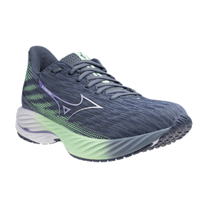 Blue running shoe with a visible brand logo on a white background