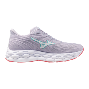 Gray running shoe with a brand logo on a white background