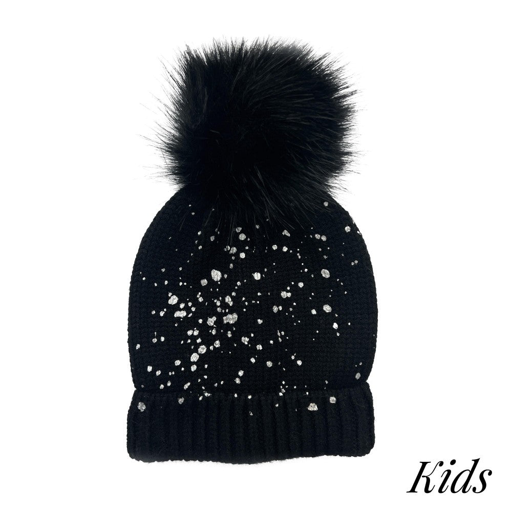 Kids Metallic Paint Splatter Beanie