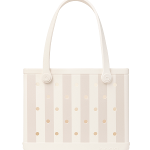 White tote bag with gold polka dots on a white background