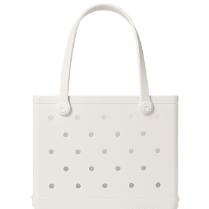 White tote bag with gray polka dots on a white background