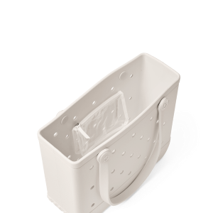 White plastic bin with a handle on a white background