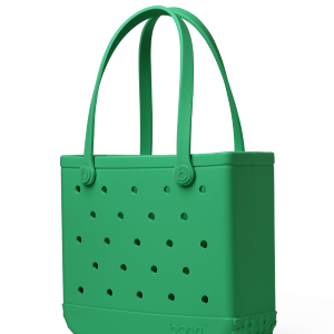 Green silicone tote bag with handles on a white background
