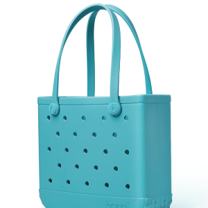 Teal tote bag with handles on a white background