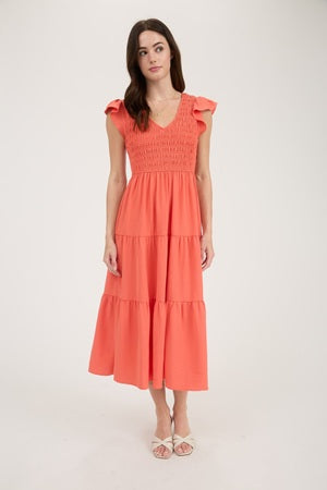 V-Neck Flutter Sleeve Dress