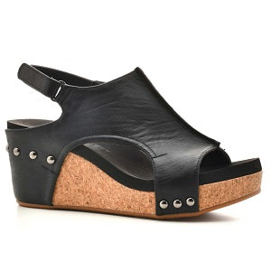 Corkys Carley Black Smooth wedge sandal