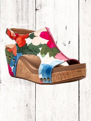 Corkys Carley sandals on a cork wedge bottom