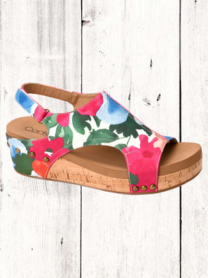women's floral cork wrapped wedge sandal