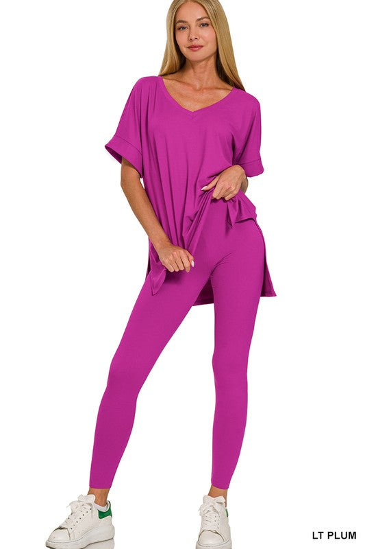 Plus V-Neck Short Sleeve Pant Set