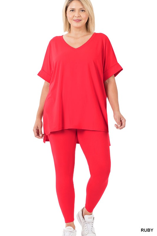 Plus V-Neck Short Sleeve Pant Set