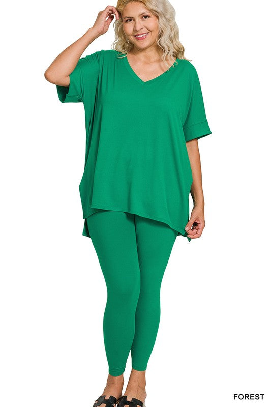 Plus V-Neck Short Sleeve Pant Set