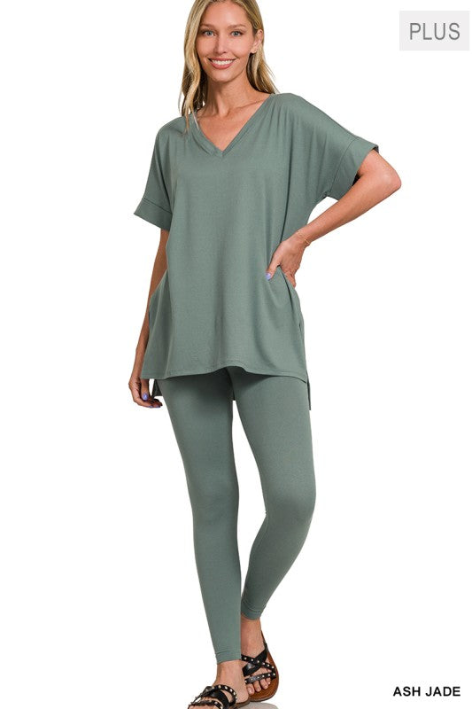 Plus V-Neck Short Sleeve Pant Set
