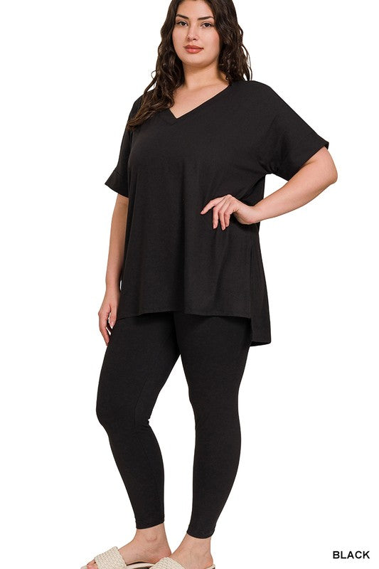 Plus V-Neck Short Sleeve Pant Set