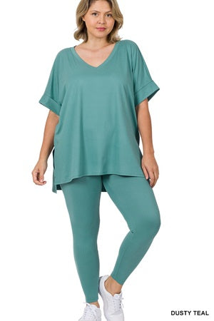 Plus V-Neck Short Sleeve Pant Set