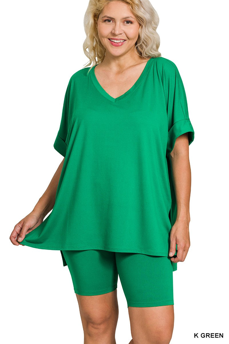 V-Neck Hi-Low Hem Short Set