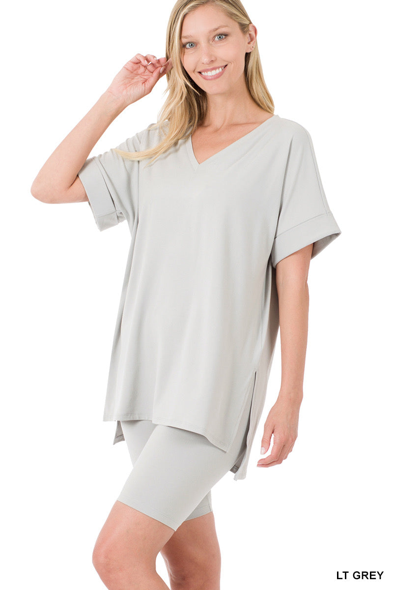 V-Neck Hi-Low Hem Short Set