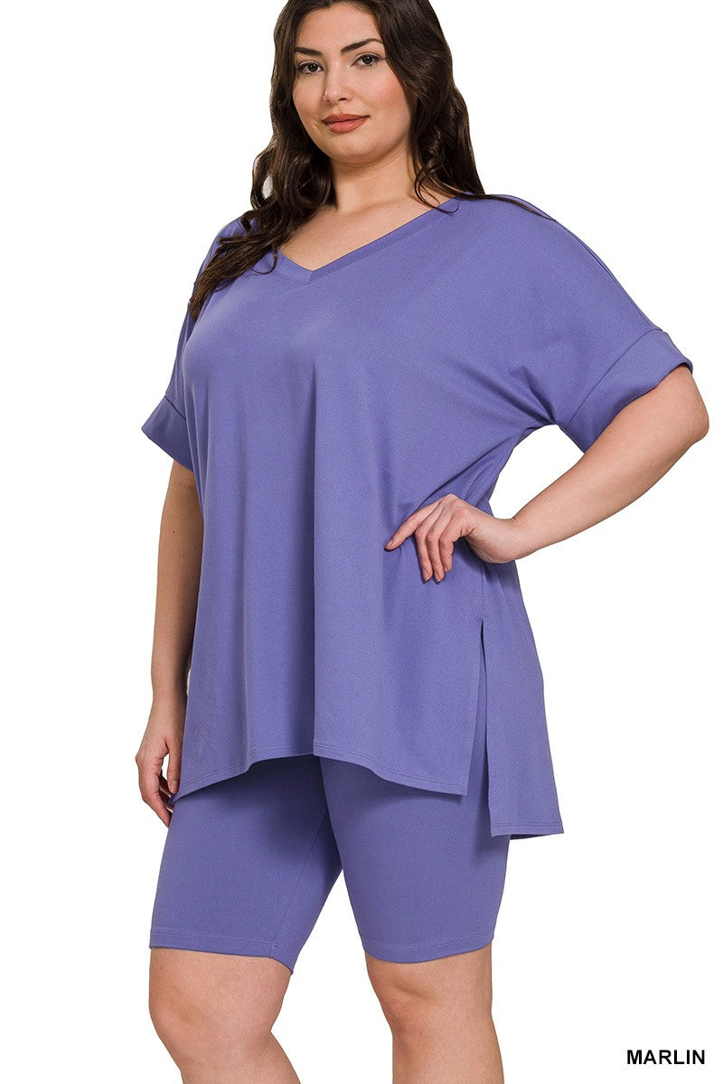 V-Neck Hi-Low Hem Short Set