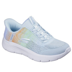 Light blue sneaker with multicolor accents on a white background