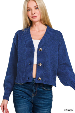 women's large button sweater in light navy