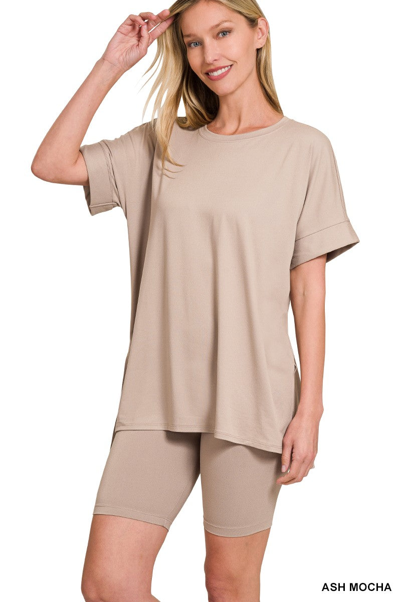 Hi-low Hem Round Neck Short Set