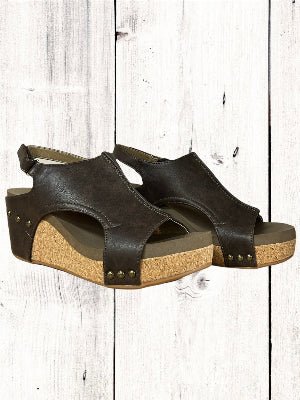 Corkys Carley sandals on a cork wedge