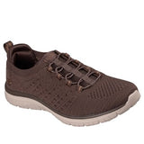 women's chocolate slip on sneaker with no tie stretch laces