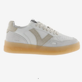 White sneaker with beige accents on a white background