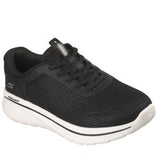 Black athletic shoe with white sole on a white background