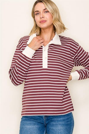 Staccato Long Sleeve Collared Knit Top