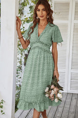 V-Neck Midi Print Dress