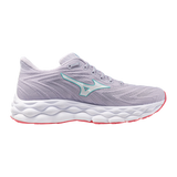 Gray running shoe with a brand logo on a white background