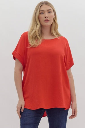 Plus Short Sleeve Top - red