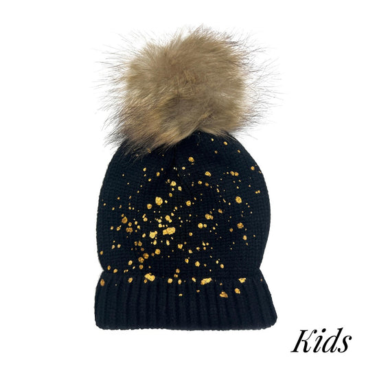 Kids Metallic Paint Splatter Beanie