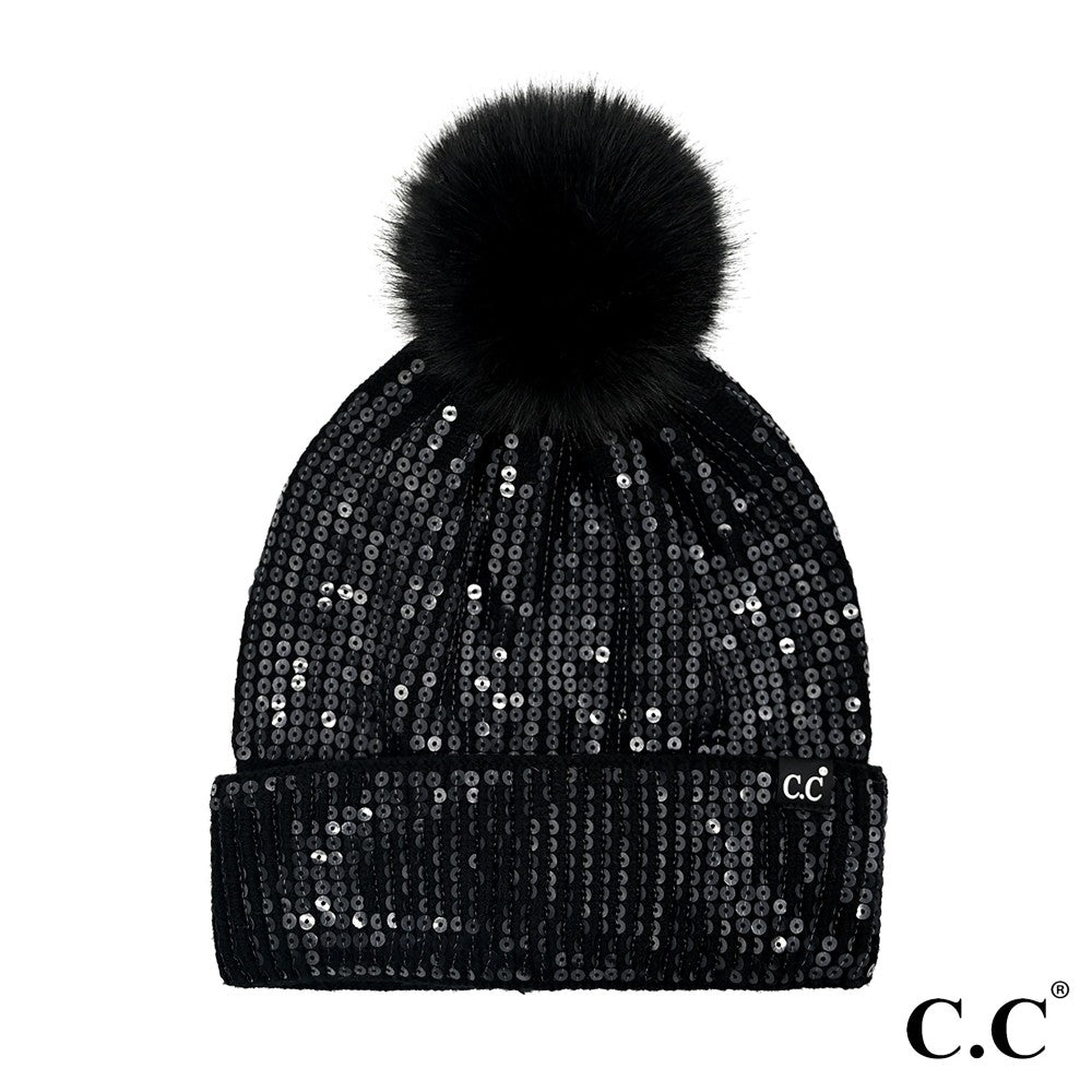 Sequin Pom Beanie