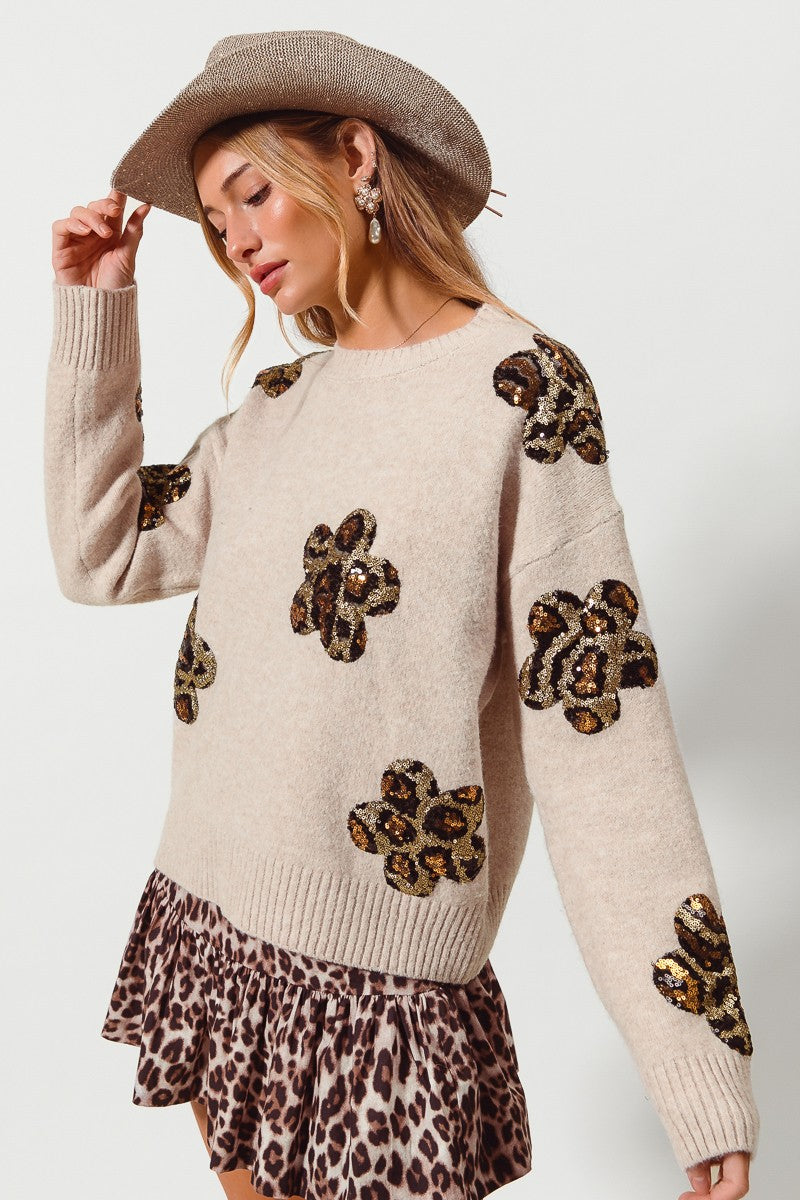 Leopard Daisy Sweater PREORDER