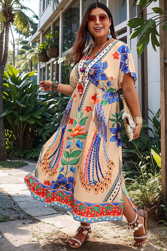 Deep V-neck Print Dress