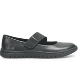 Black shoe with a strap on a white background