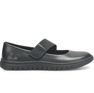 Black shoe with a strap on a white background