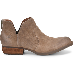 Brown ankle boot with wooden sole on a white background