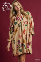 Umgee Floral Print V-Neck Shift Dress
