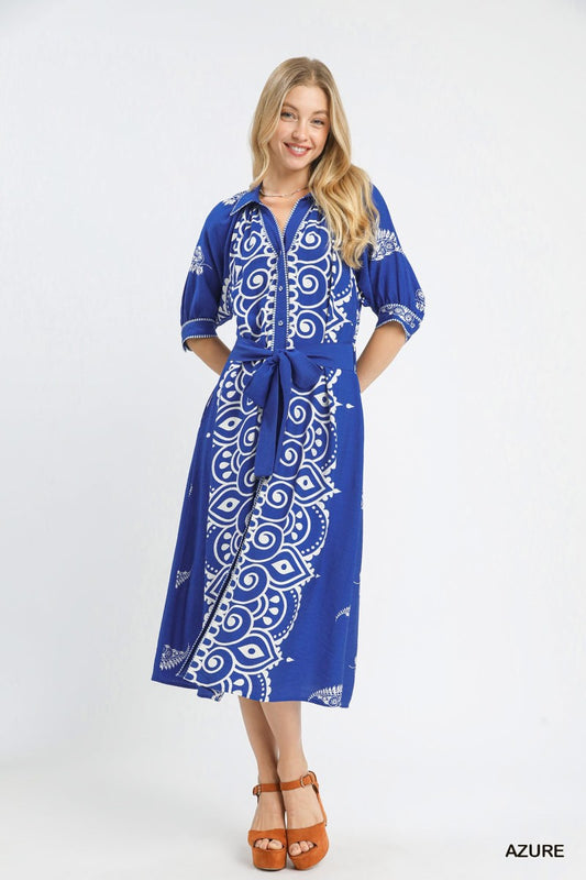Umgee Two Tone Paisley Border Maxi Dress