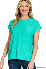 Zenana Slub Cuffed Sleeve Tee