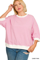 Zenana Plus Striped Contrast Trim Banded Top