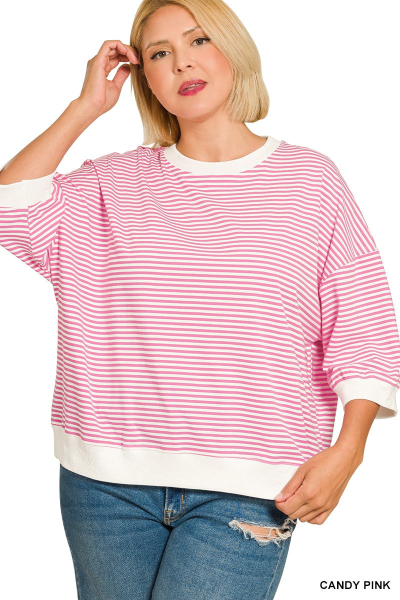 Zenana Plus Striped Contrast Trim Banded Top