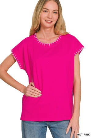 Zenana Stitch Detailed Oversize Top