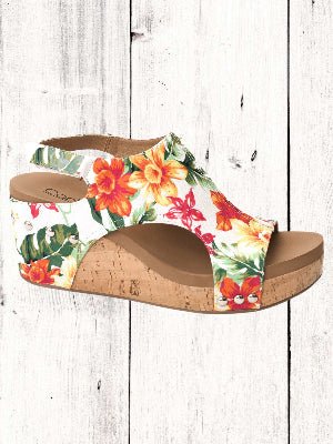 Corkys Carley sandals on a cork wedge bottom
