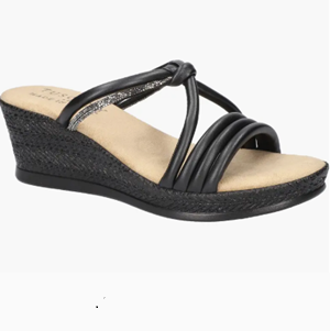 Black wedge sandal on a white background