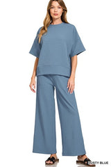 Zenana Ribbed Round Neck Tee Pant Set