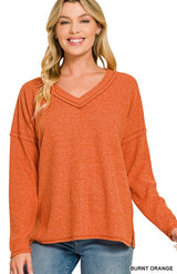 Zenana Plus Ribbed V-neck Drop Shoulder Top