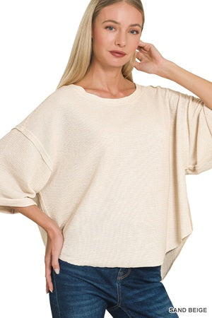 Zenana Double Knit Exposed Seam Curved Hem Top